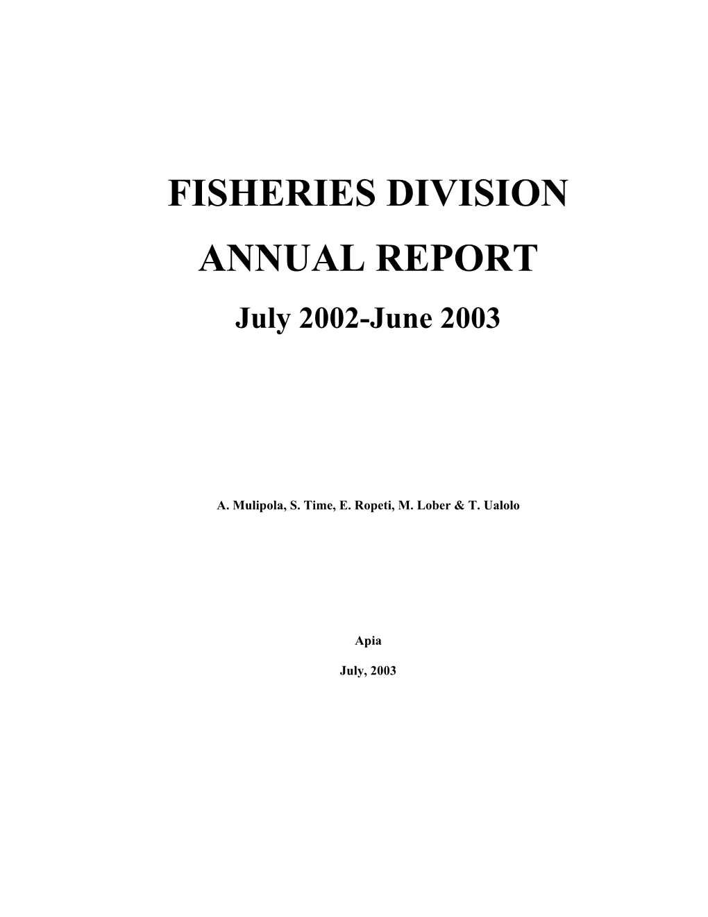 Fisheries Division Annual Report
