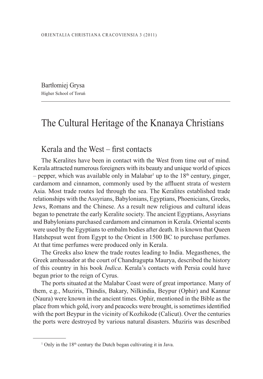 The Cultural Heritage of the Knanaya Christians