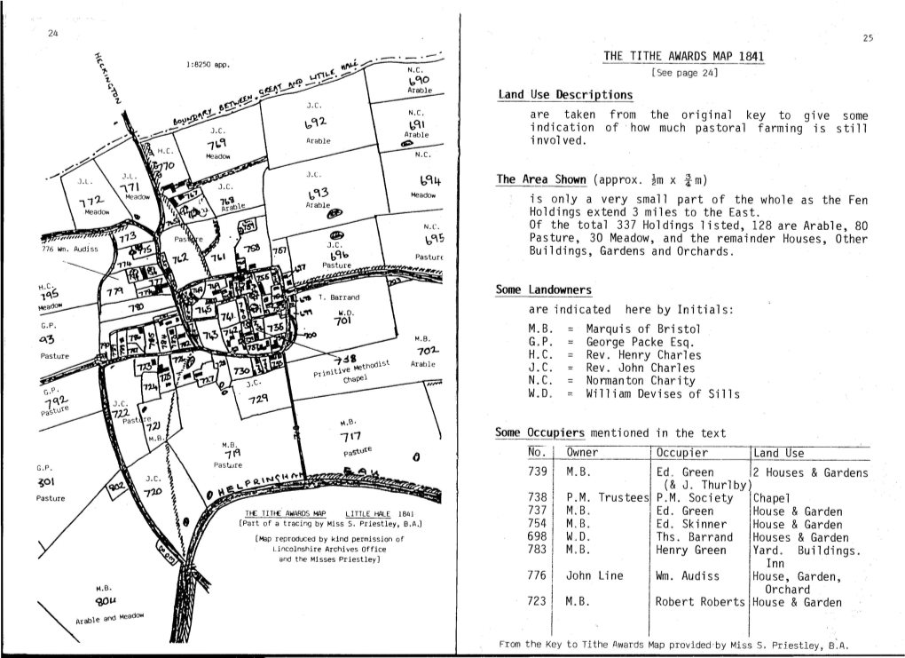 1'7 ~Q; the TITHE AWARDSMAP1841 Land Use Descriptions Are Taken from the Original Key to Give Some Indication Of' How Much Past