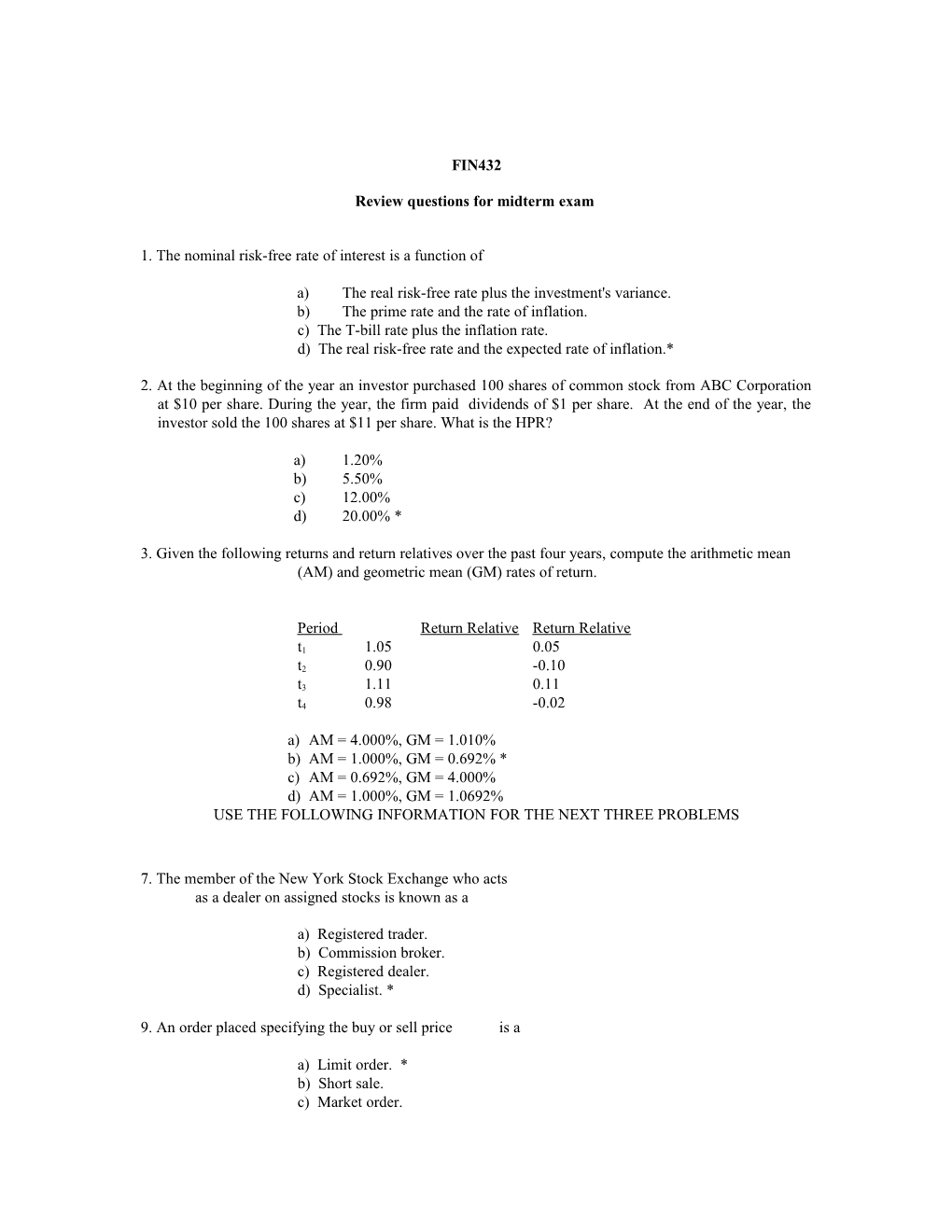 Review Questions for Midterm Exam