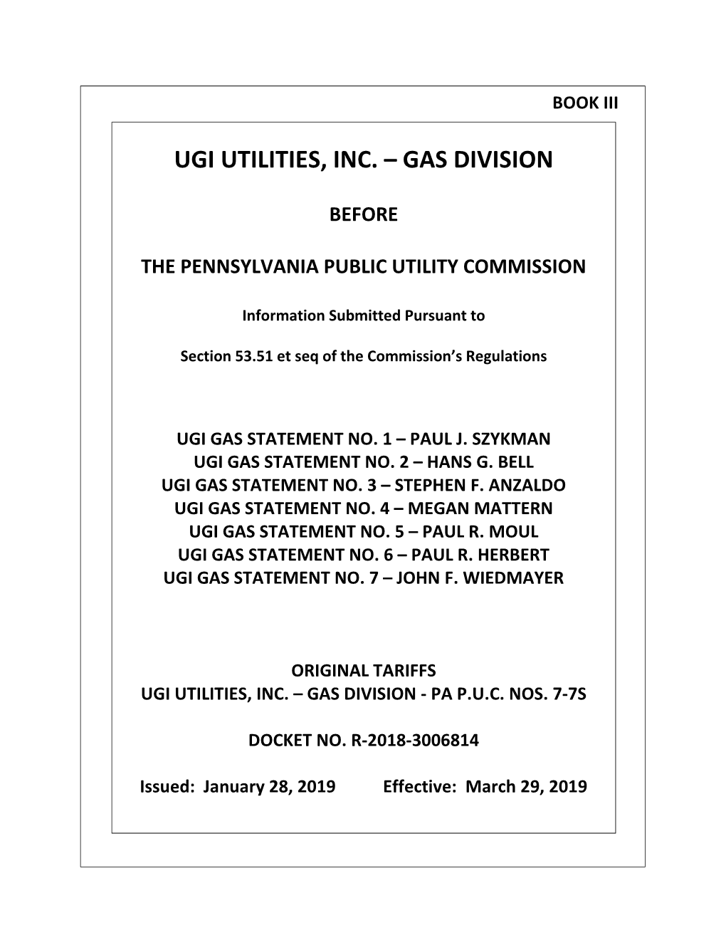 Ugi Utilities, Inc. – Gas Division