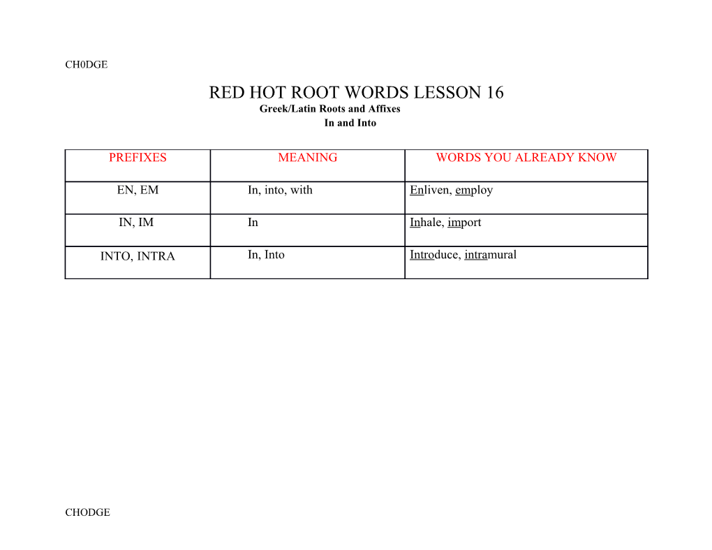 Greek/Latin Roots and Affixes