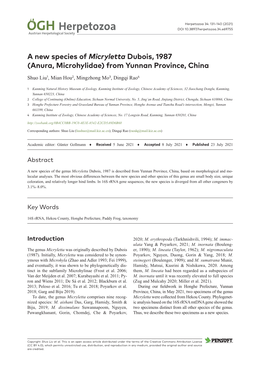 ﻿A New Species of Micryletta Dubois, 1987 (Anura, Microhylidae) From