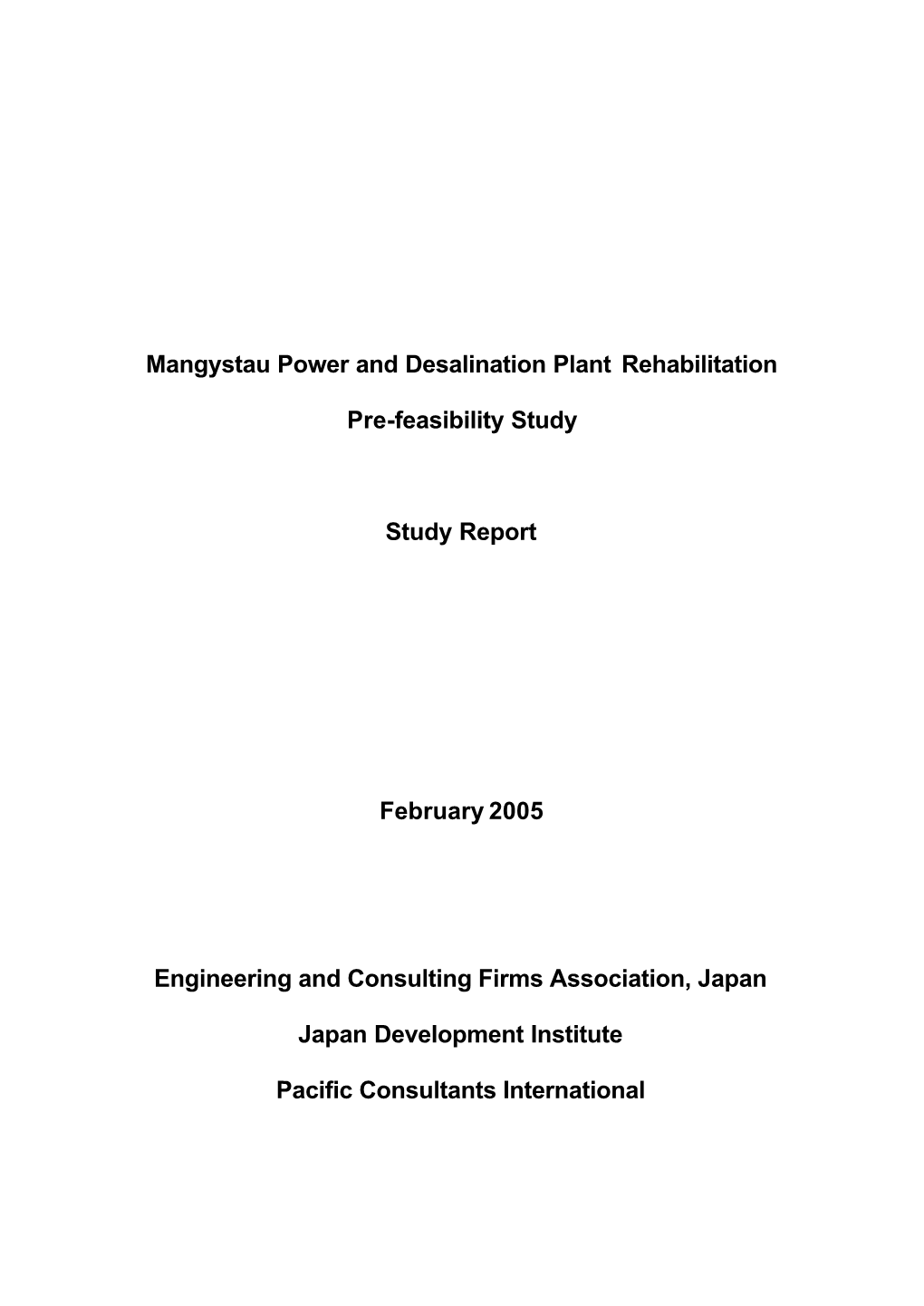 Mangystau Power and Desalination Plant Rehabilitation Pre-Feasibility