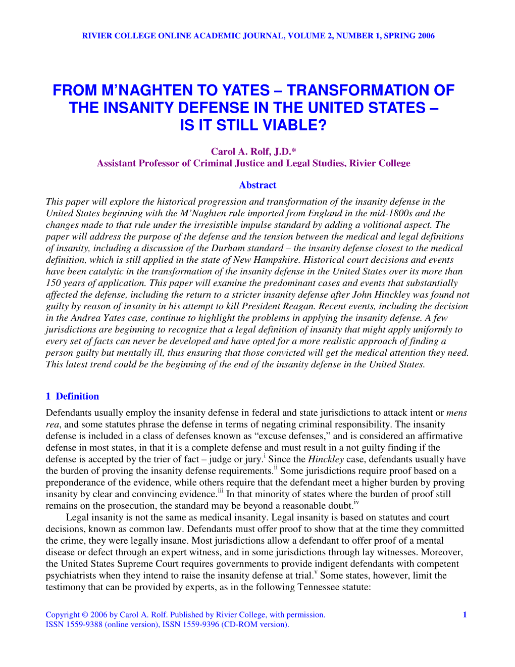 From M'naghten to Yates – Transformation of The