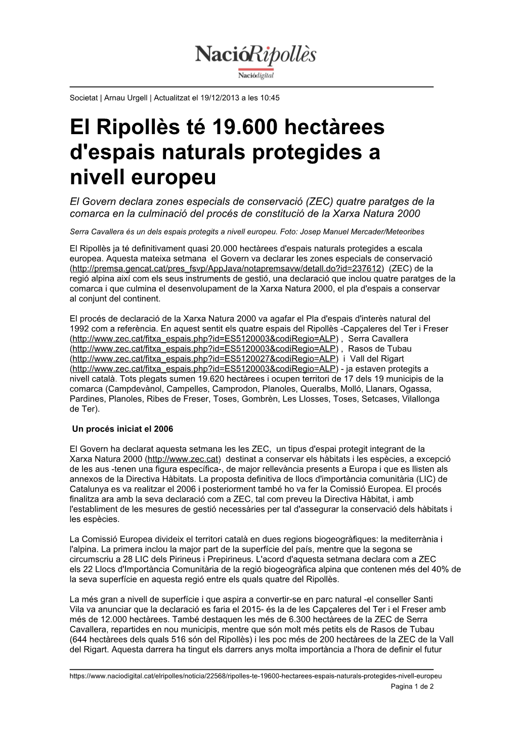 El Ripollès Té 19.600 Hectàrees D'espais Naturals Protegides a Nivell