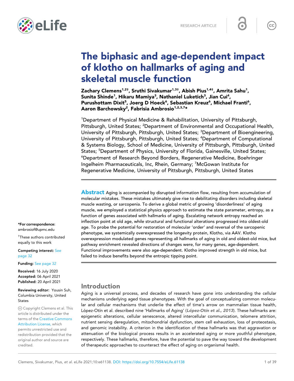 The Biphasic and Age-Dependent Impact of Klotho on Hallmarks