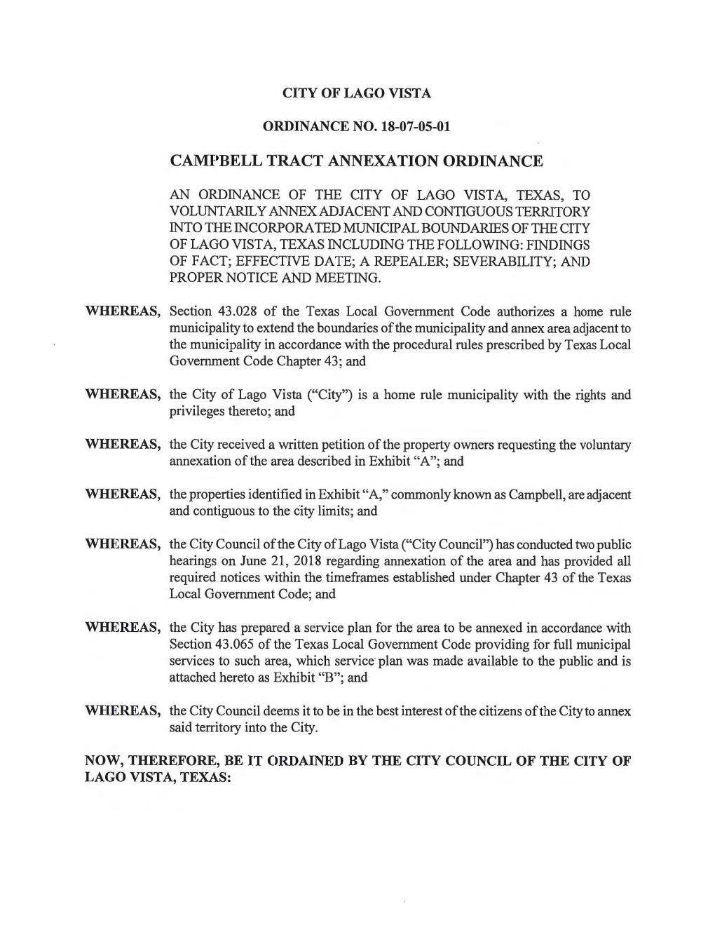 Campbell Tract Annexation Ordinance
