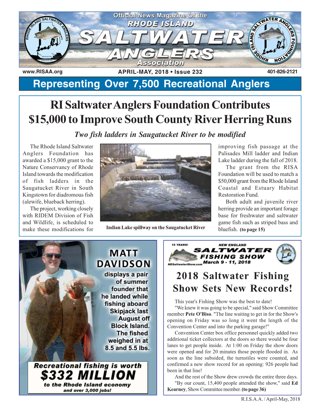 RI Saltwater Anglers Foundation Contributes $15,000 to Improve South County River Herring Runs