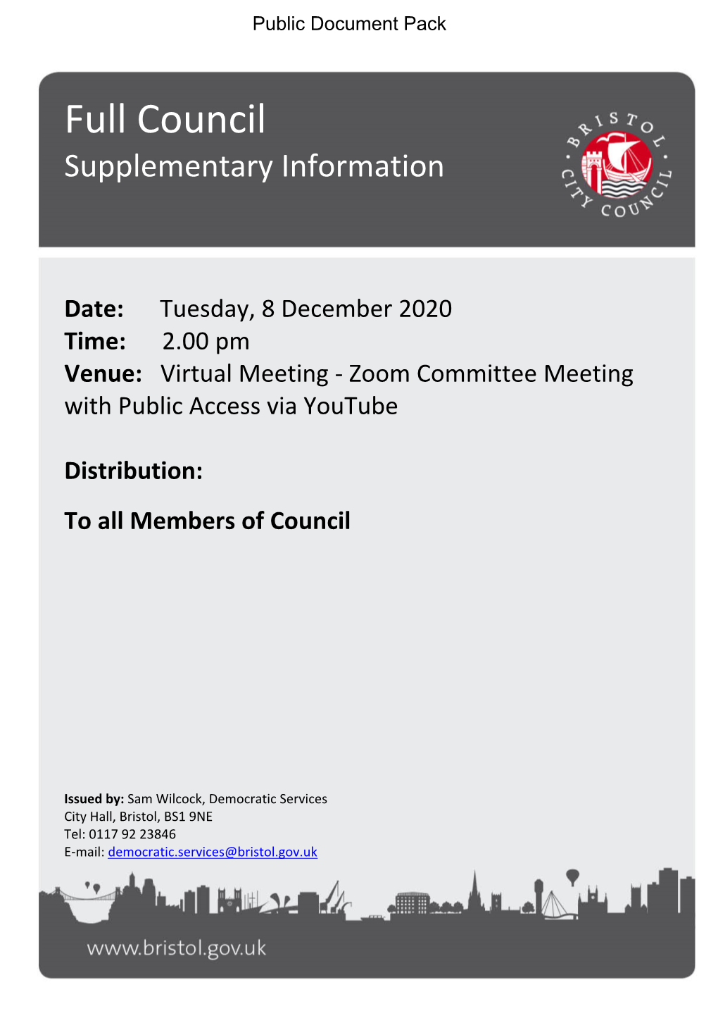 Public Forum Received for Full Council 8Th December Agenda Supplement for Full Council, 08/12/2020 14:00