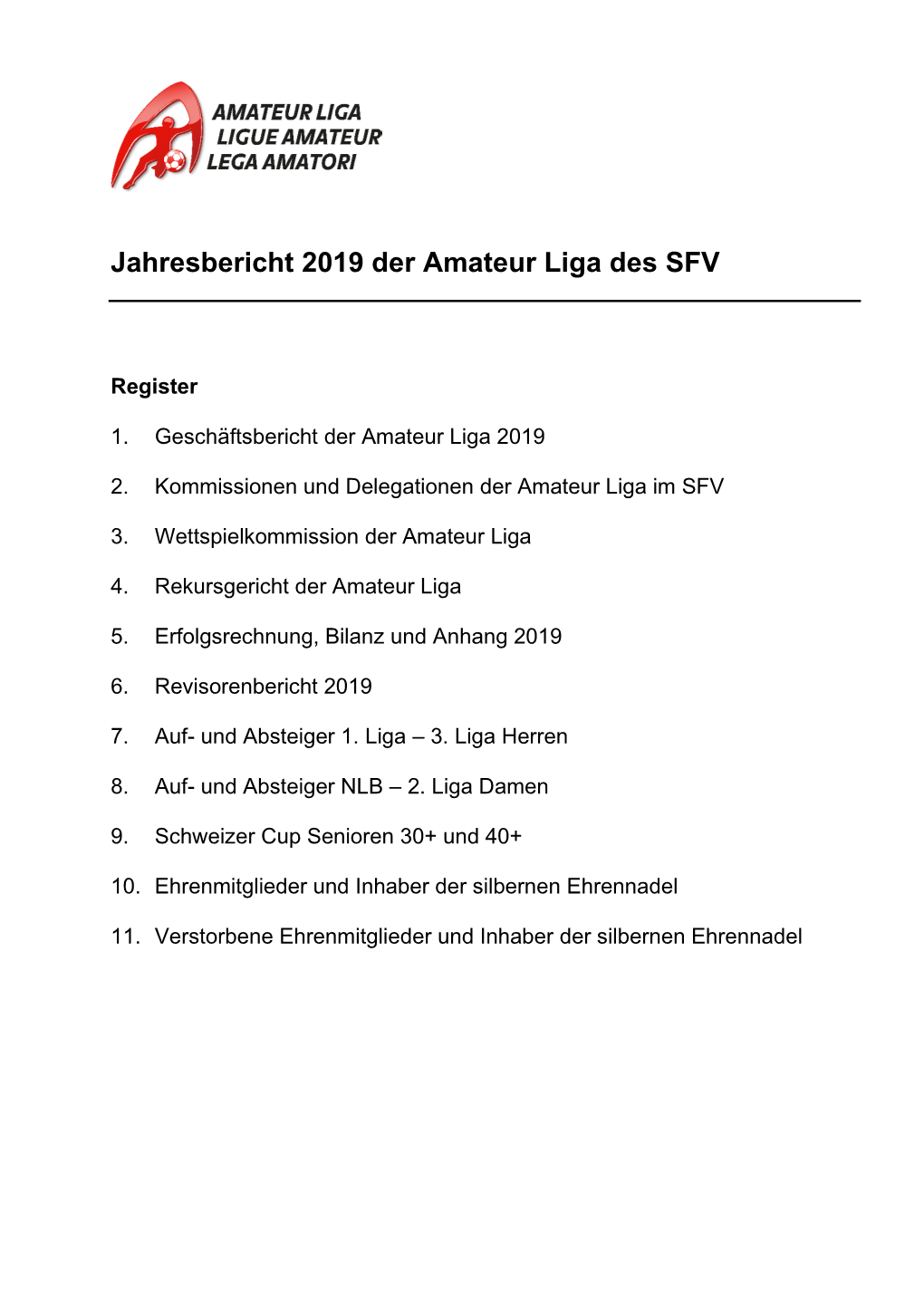 Jahresbericht 2019 Der Amateur Liga Des SFV