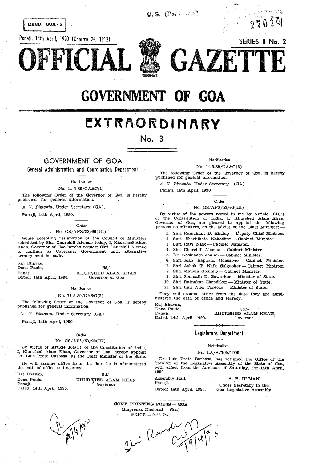 Official Gazette Government of