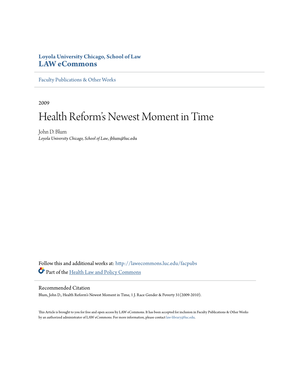 Health Reform's Newest Moment in Time