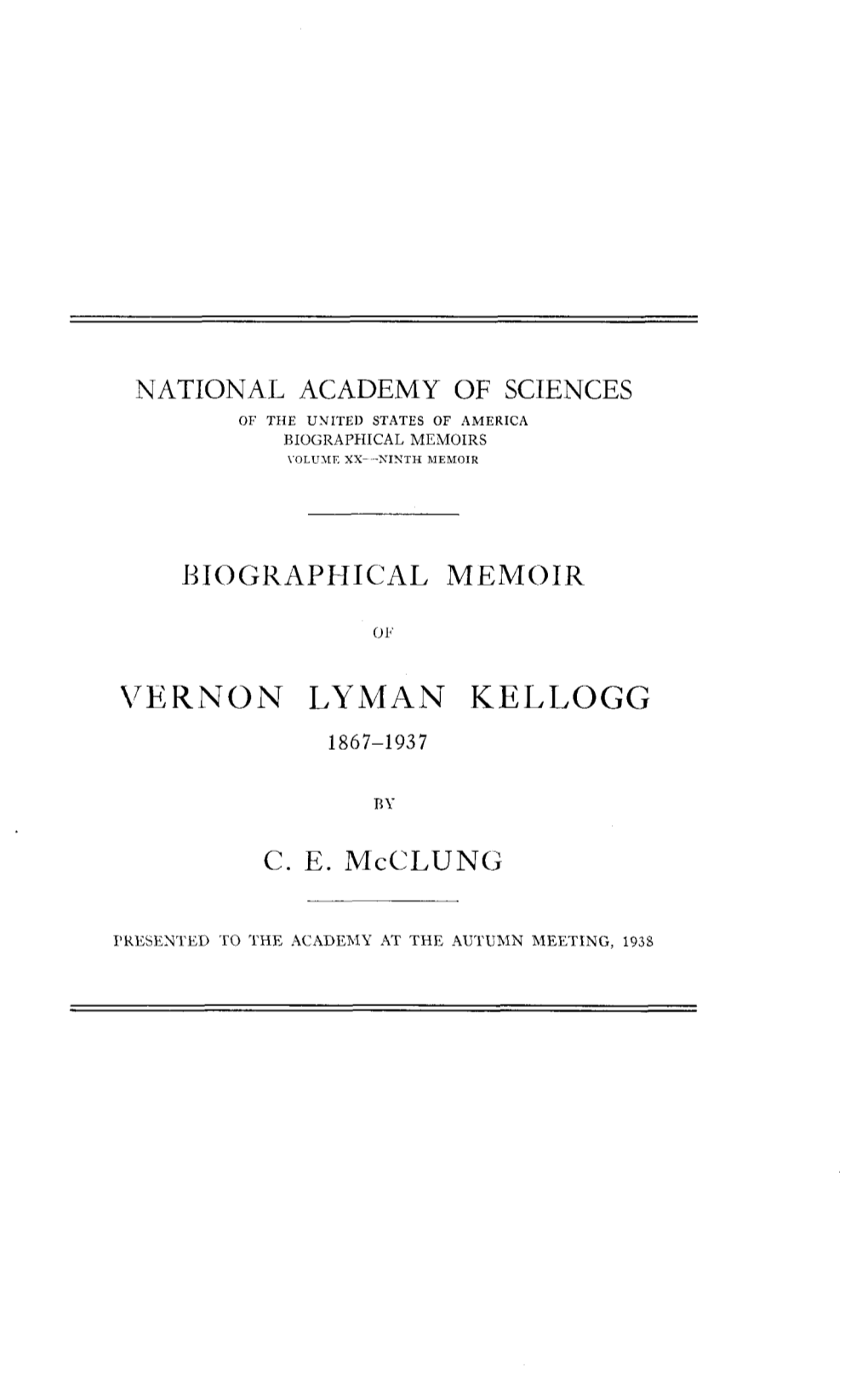 Vernon Lyman Kellogg 1867-1937
