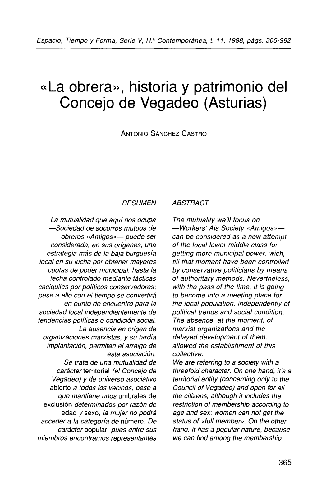 «La Obrera», Historia Y Patrimonio Del Concejo De Vegadeo (Asturias)