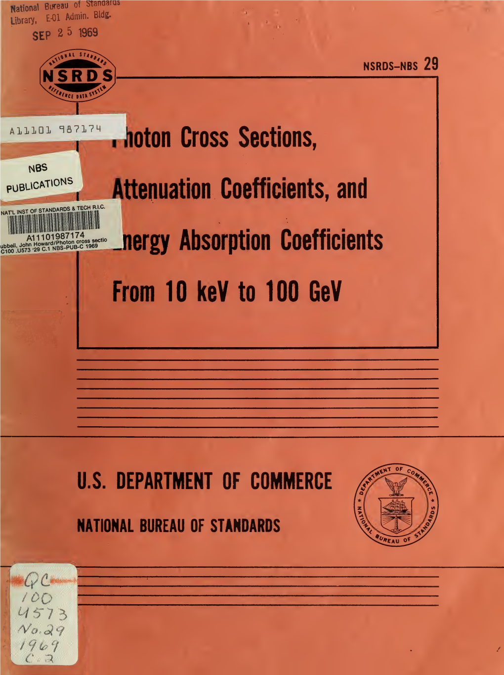 Photon Cross Sections, Attenuation Coefficients, and Energy Absorption Coefficients from 10 Key to 100 Gev