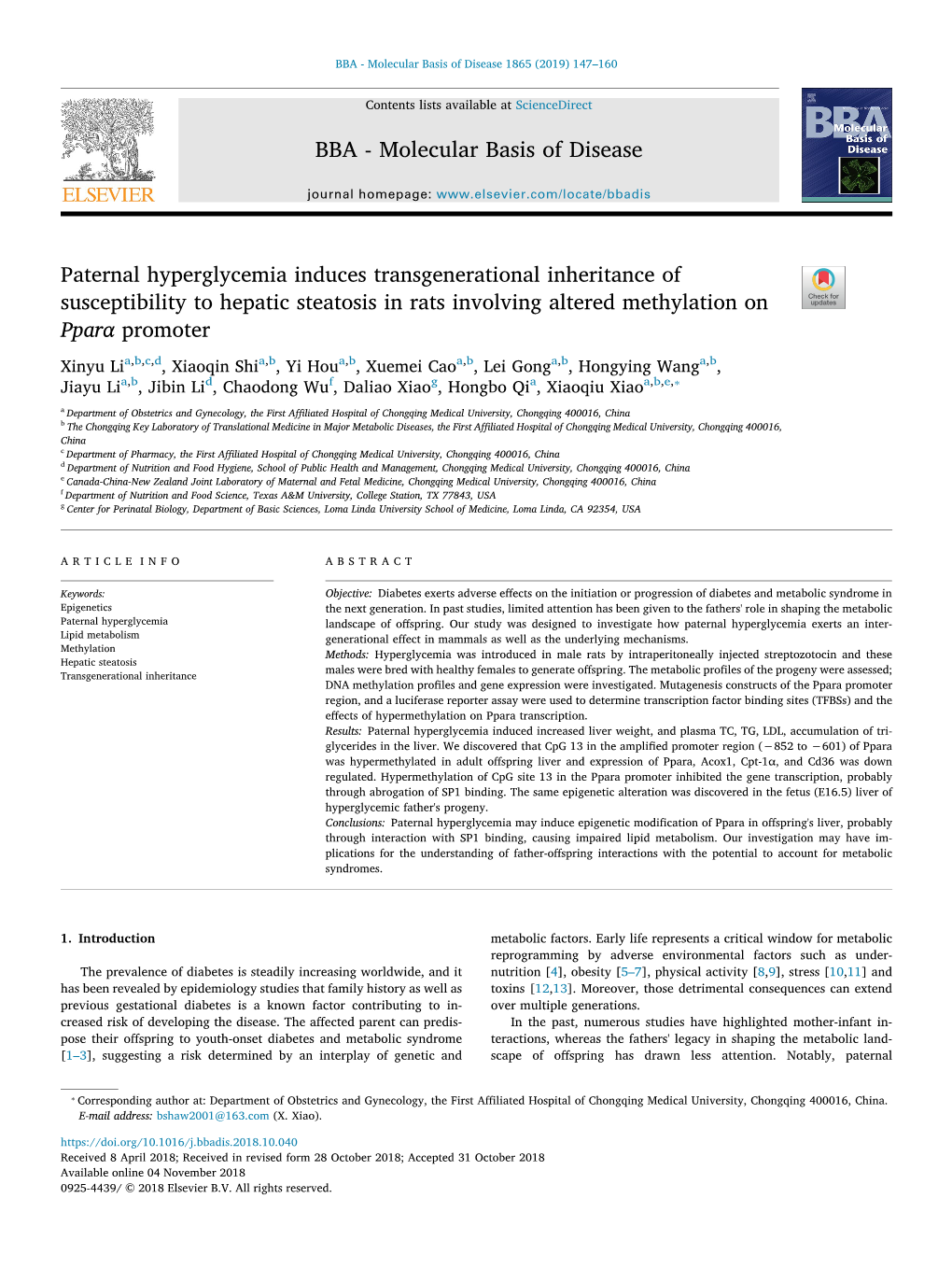 Paternal Hyperglycemia Induces Transgenerational Inheritance Of