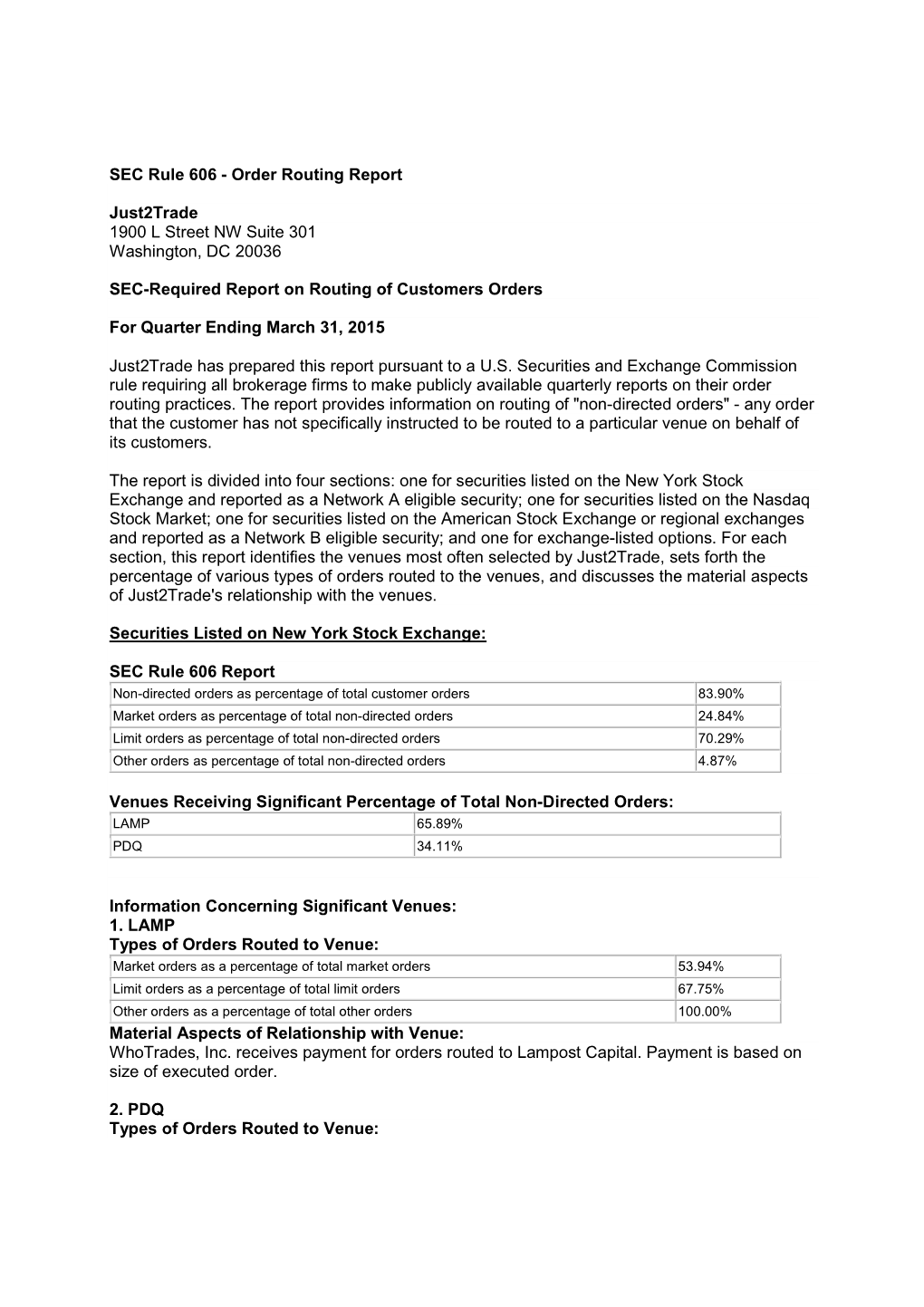 SEC Rule 606 - Order Routing Report