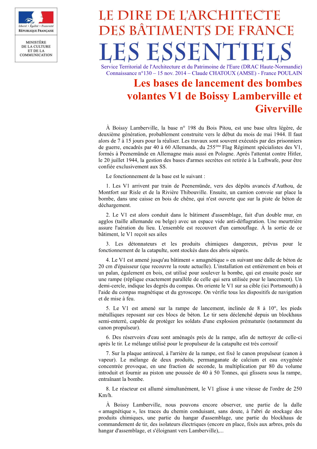 Les Bases De Lancement Des Bombes Volantes V1 De Boissy Lamberville Et Giverville