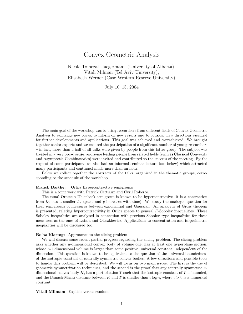Convex Geometric Analysis
