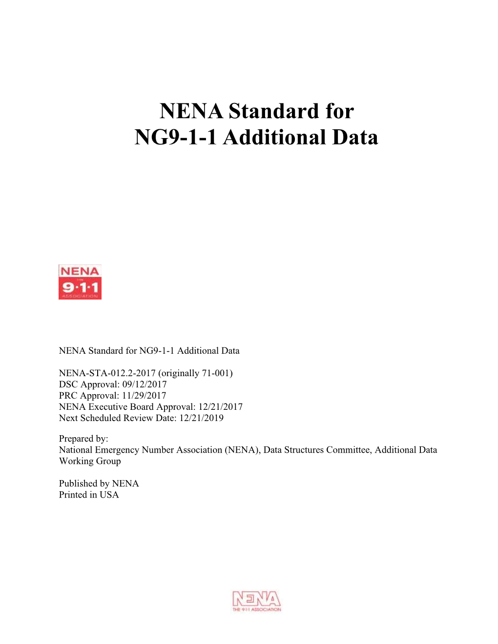 NENA Standard for NG9-1-1 Additional Data