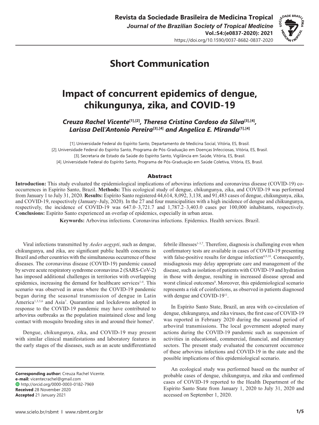 Short Communication Impact of Concurrent Epidemics of Dengue