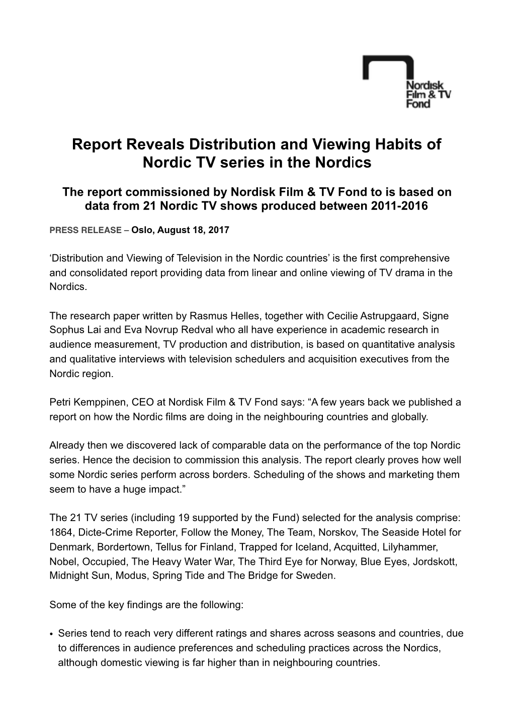 Distribution & Viewing of Television Report