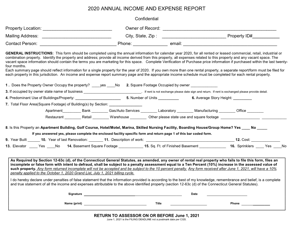 Annual Income & Expense Report 2020