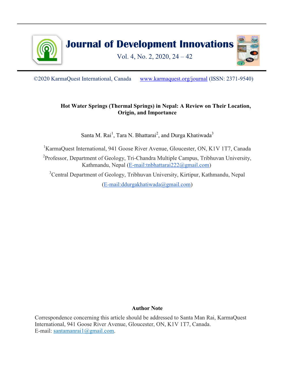 Journal of Development Innovations Vol. 4, No. 2, 2020, 24 – 42