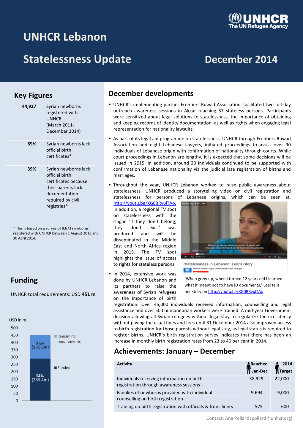 UNHCR Lebanon Statelessness Update December 2014