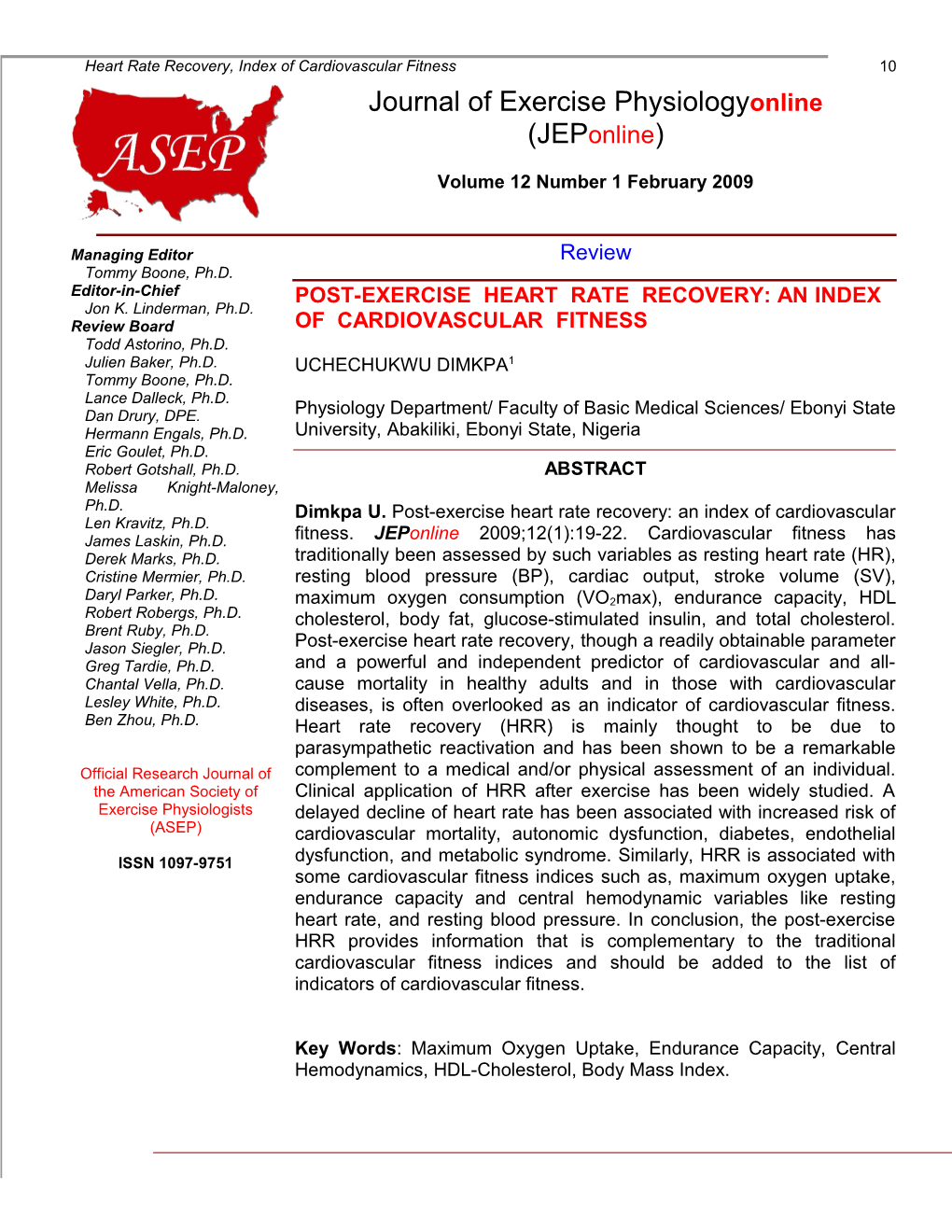 Heart Rate Recovery, Index of Cardiovascular Fitness