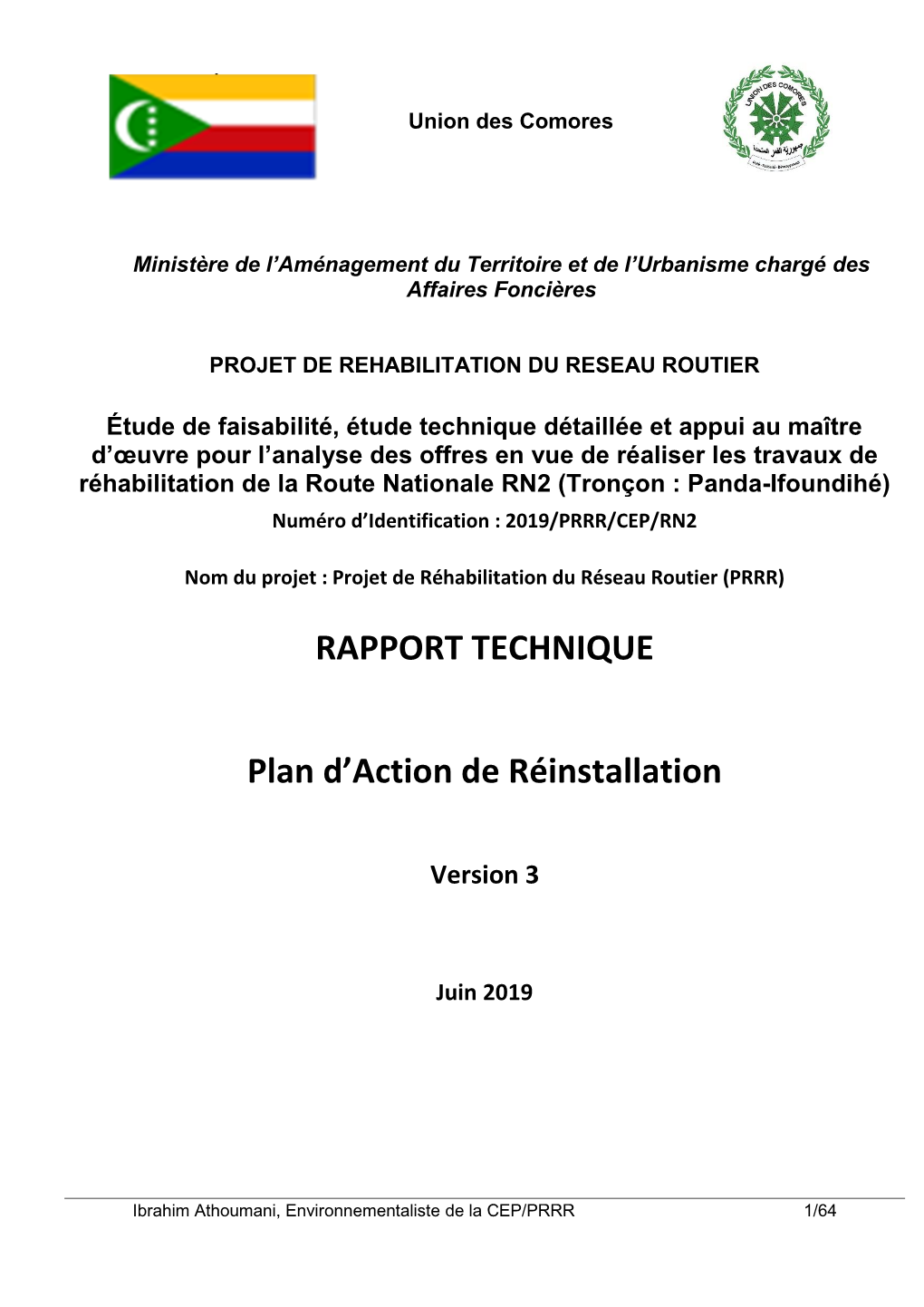 RAPPORT TECHNIQUE Plan D'action De Réinstallation