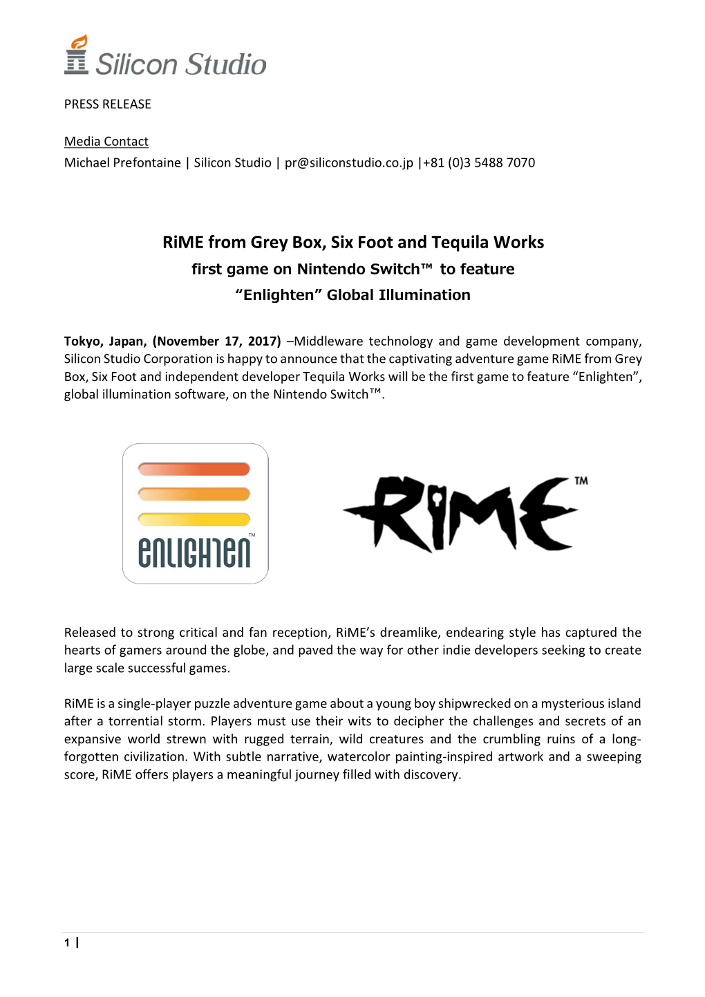 Rime from Grey Box, Six Foot and Tequila Works First Game on Nintendo Switch™ to Feature “Enlighten” Global Illumination