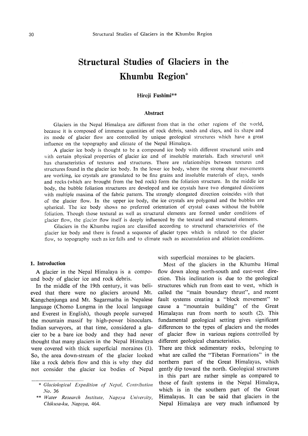 Structural Studies of Glaciers in the Khumbu Region*