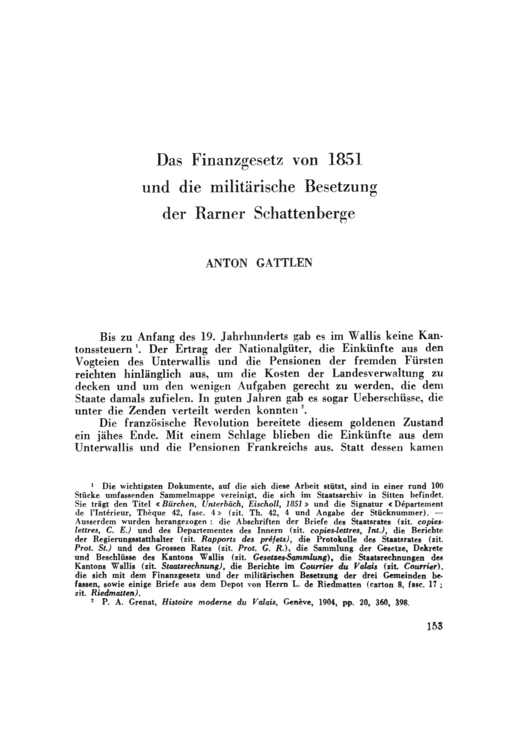 Das Finanzgesetz Von 1851 Und Die Militärische Besetzung Der Rarner Schattenberge