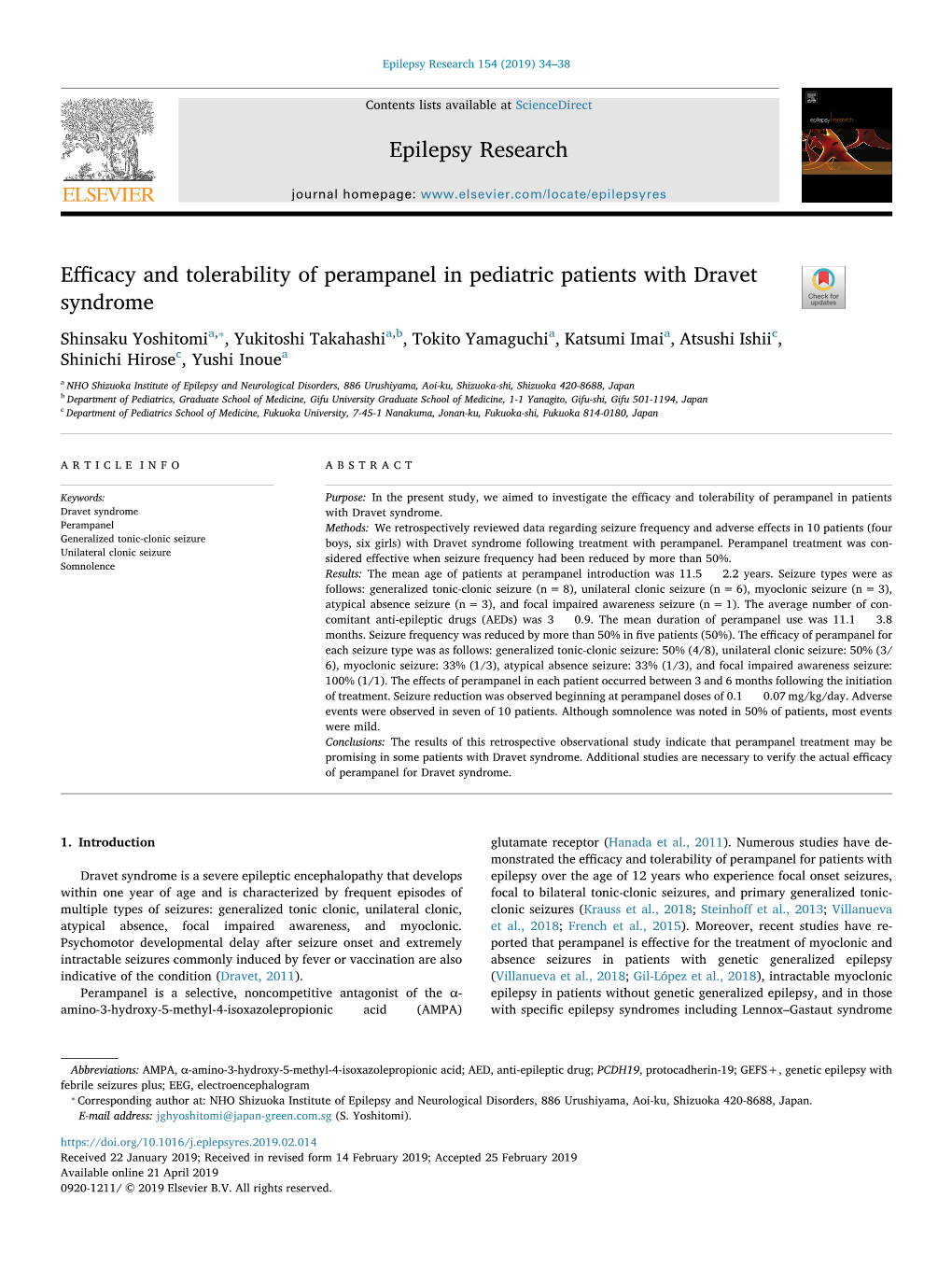 Efficacy and Tolerability of Perampanel in Pediatric Patients with Dravet