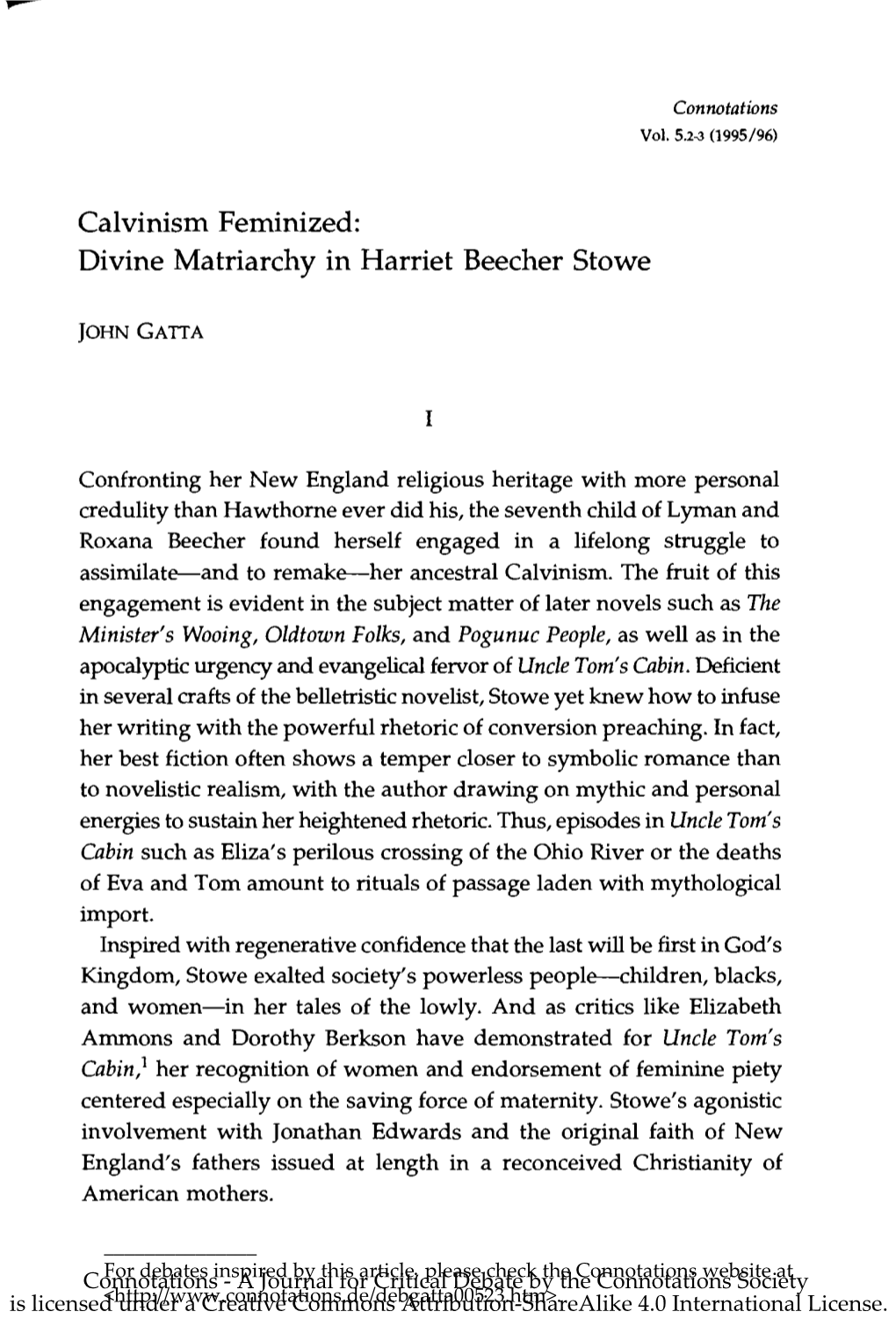 Calvinism Feminized: Divine Matriarchy in Harriet Beecher Stowe