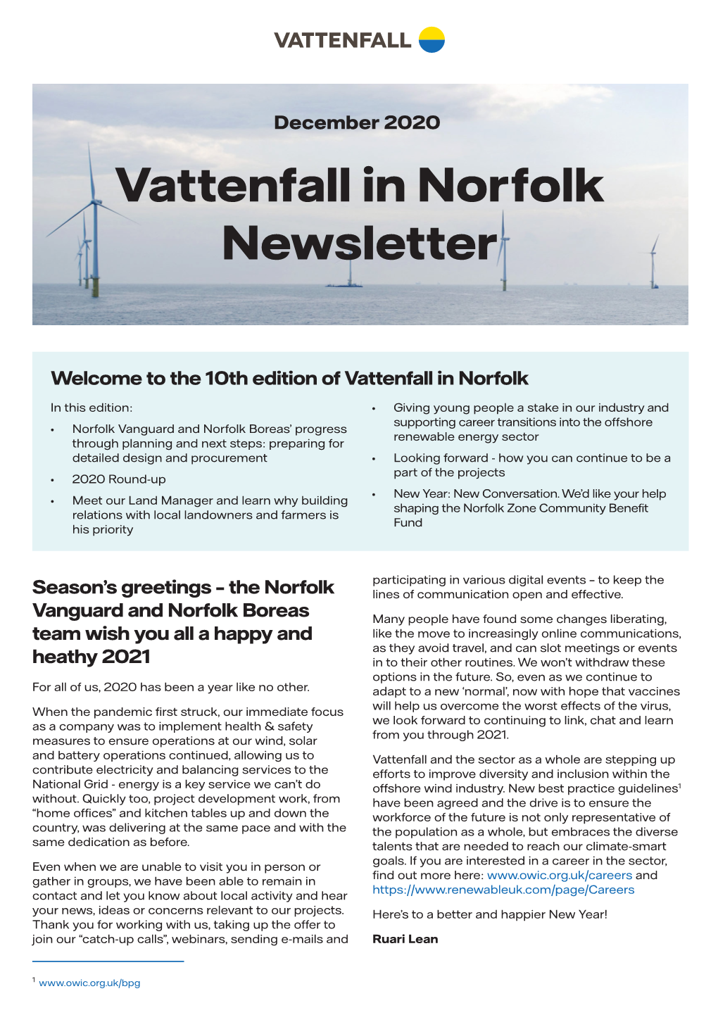 Vattenfall in Norfolk Newsletter