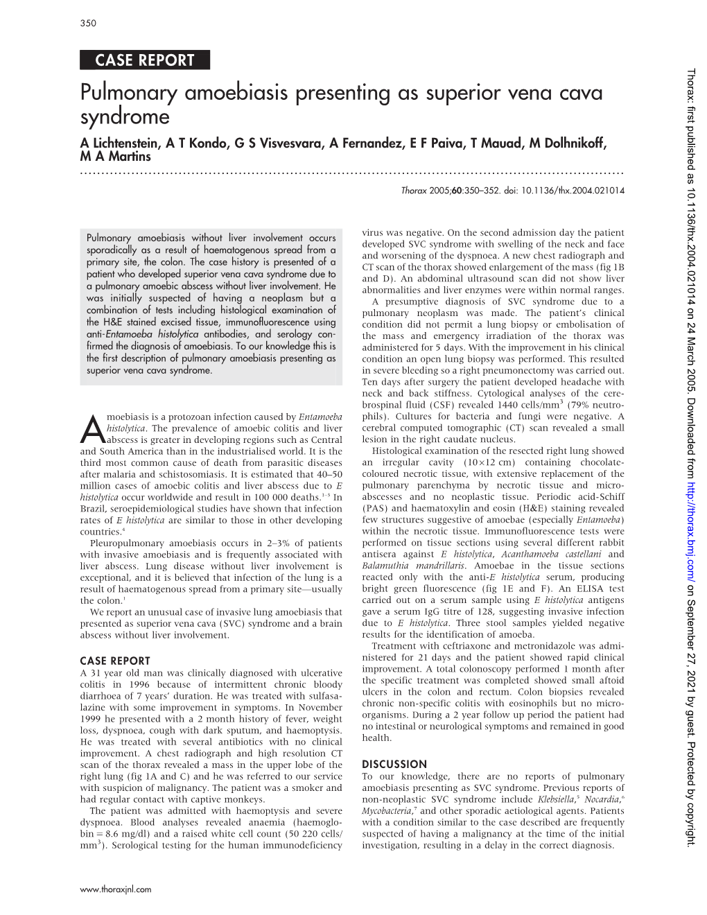 Pulmonary Amoebiasis Presenting As Superior Vena Cava Syndrome