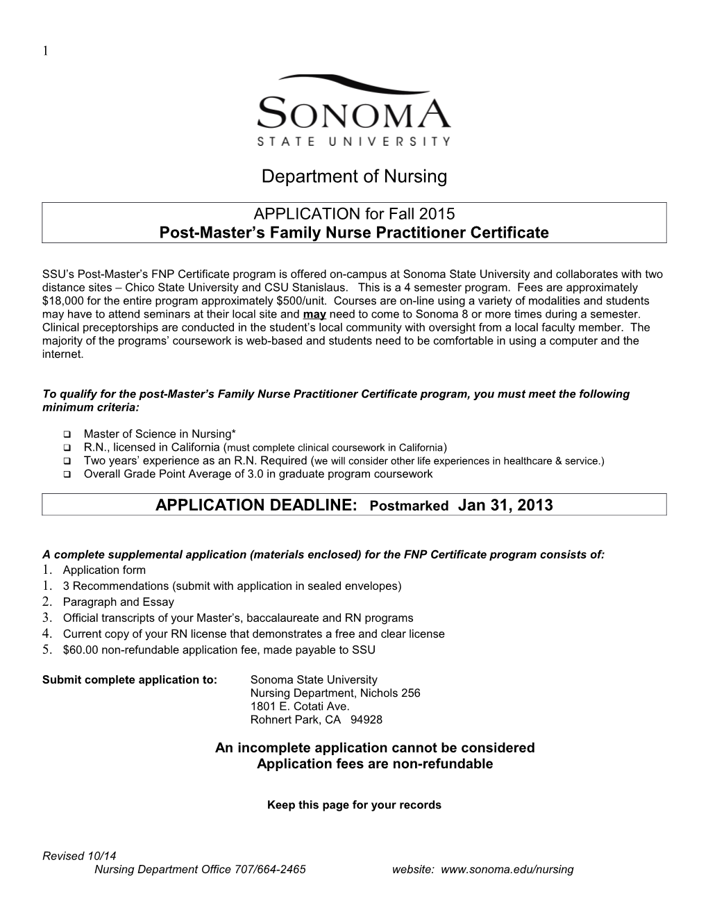 Post-Master S Family Nurse Practitioner Certificate