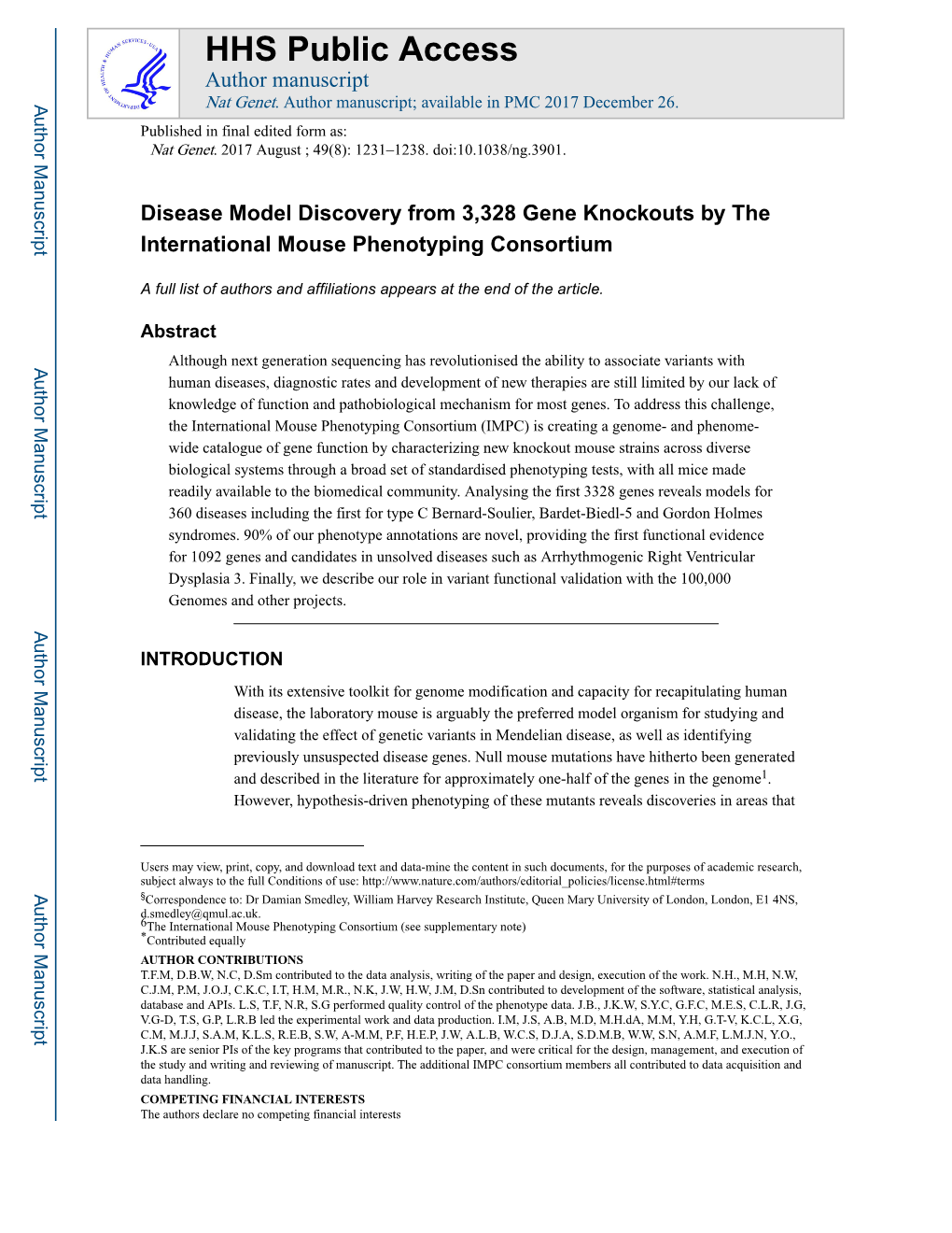 Disease Model Discovery from 3,328 Gene Knockouts by the International Mouse Phenotyping Consortium