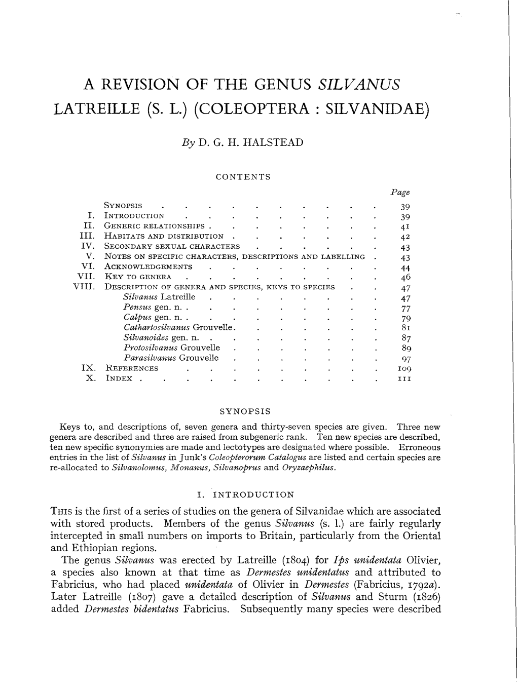 A Revision of the Genus Silvanus Latreille (S