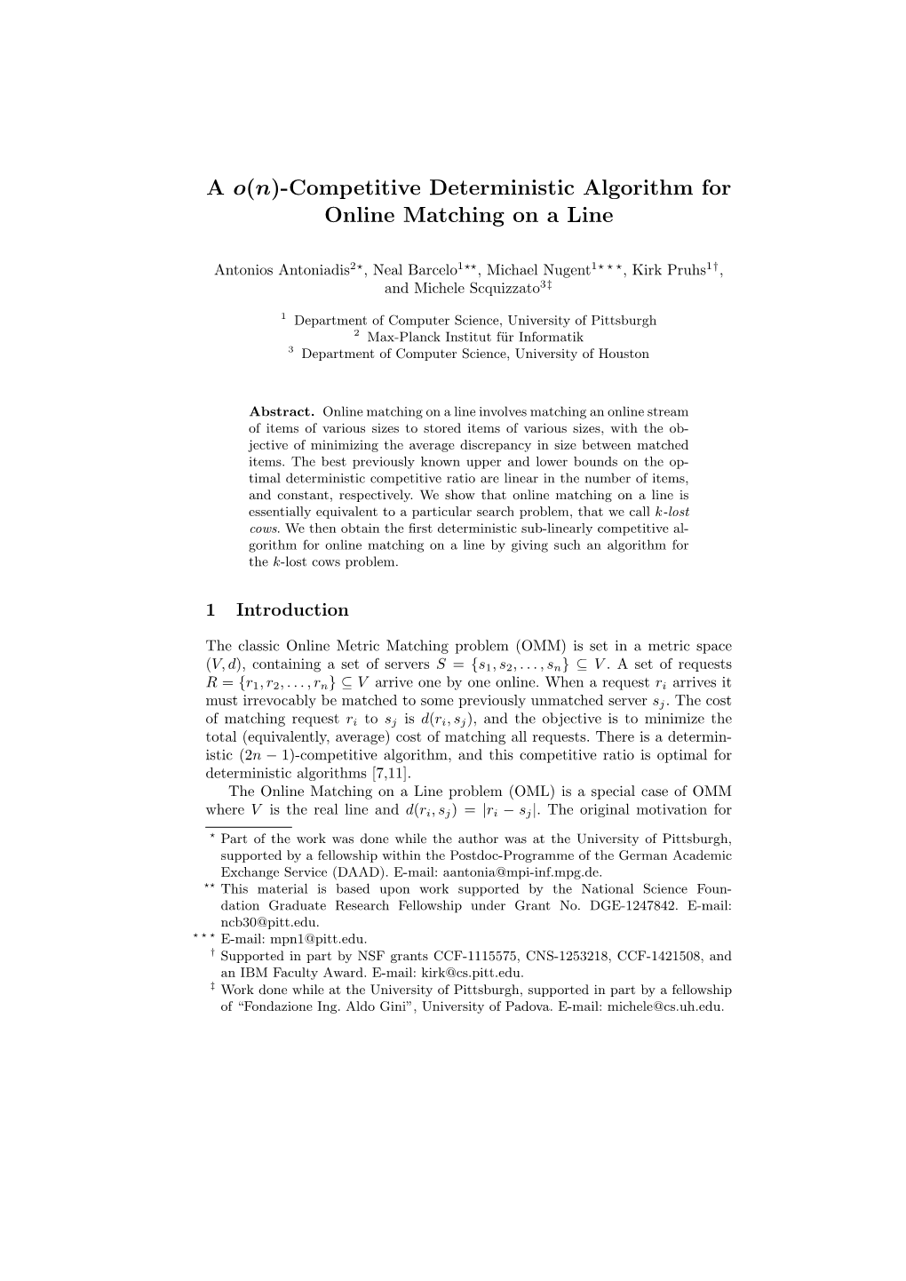 Competitive Deterministic Algorithm for Online Matching on a Line
