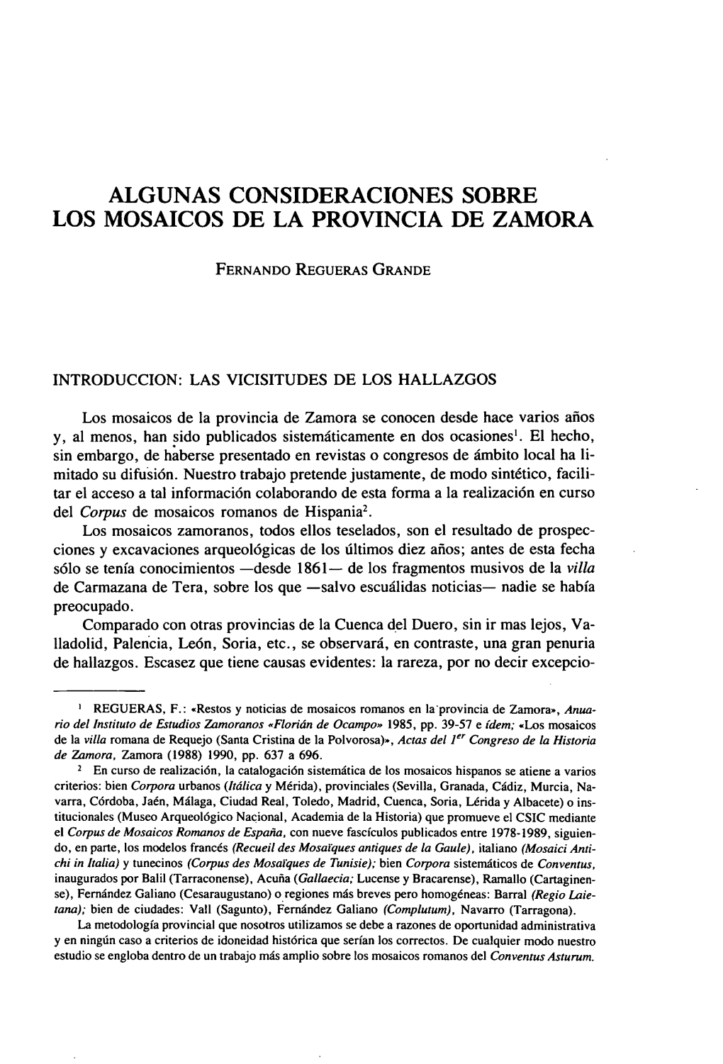 Algunas Consideraciones Sobre Los Mosaicos De La Provincia De Zamora