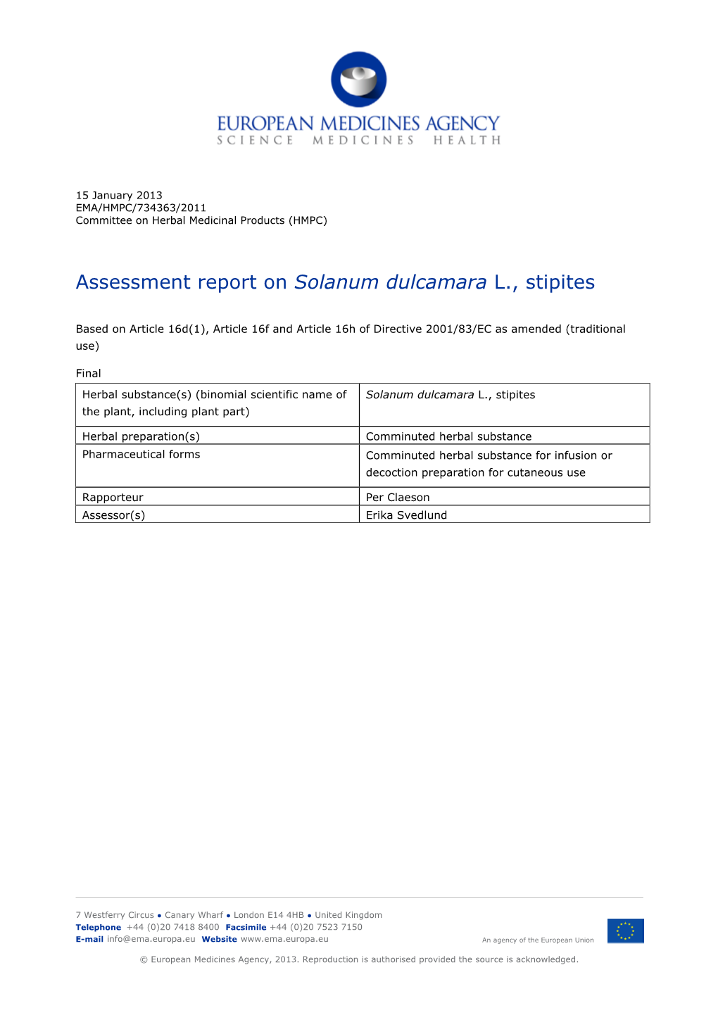 Assessment Report on Solanum Dulcamara L., Stipites