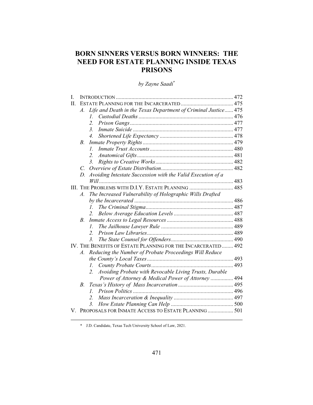 Born Sinners Versus Born Winners: the Need for Estate Planning Inside Texas Prisons