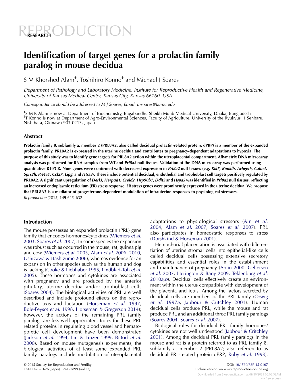 Identification of Target Genes for a Prolactin Family Paralog in Mouse