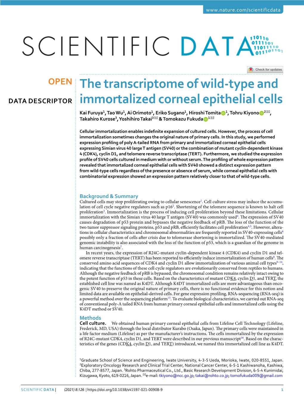 The Transcriptome of Wild-Type and Immortalized Corneal Epithelial Cells