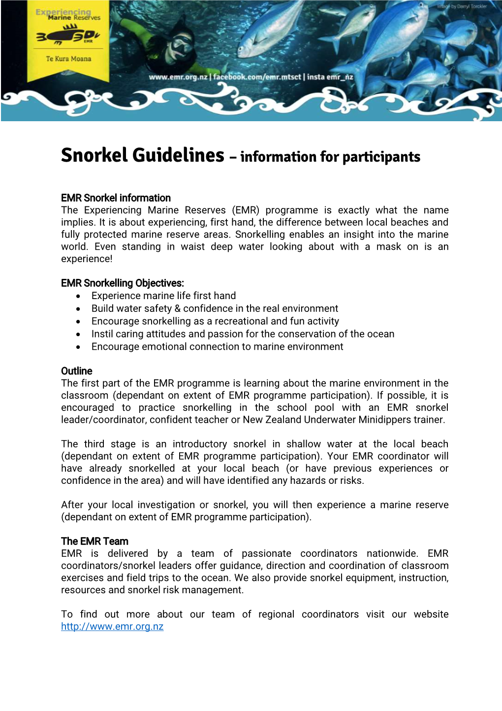 Snorkel Guidelines – Information for Participants