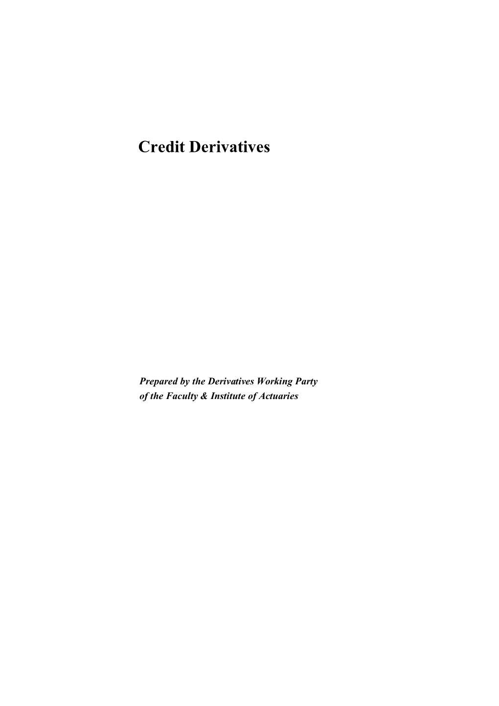 Credit Derivatives